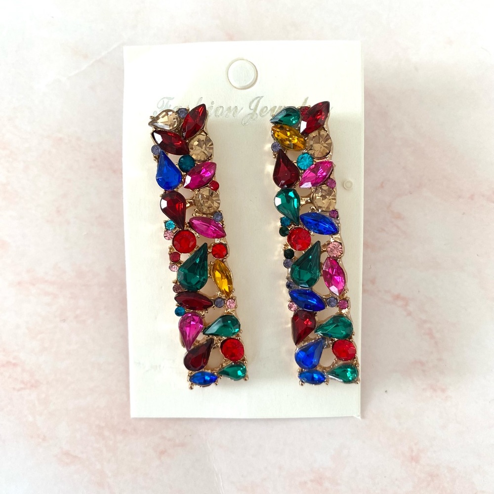 Rhinestone Rectangle Statement Earrings